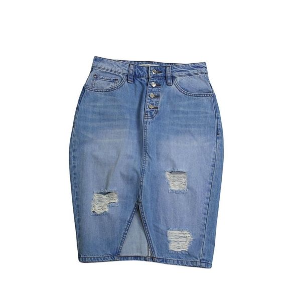 Guess Dresses & Skirts - Guess vintage high waist light wash button fly distressed denim pencil skirt 26